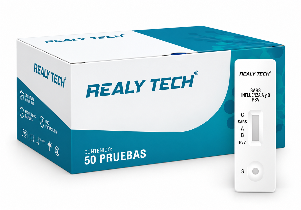 Prueba Rápida 4 en 1 Realy Tech Influenza A+B + Covid-19 + RSV  Con 50 Pruebas